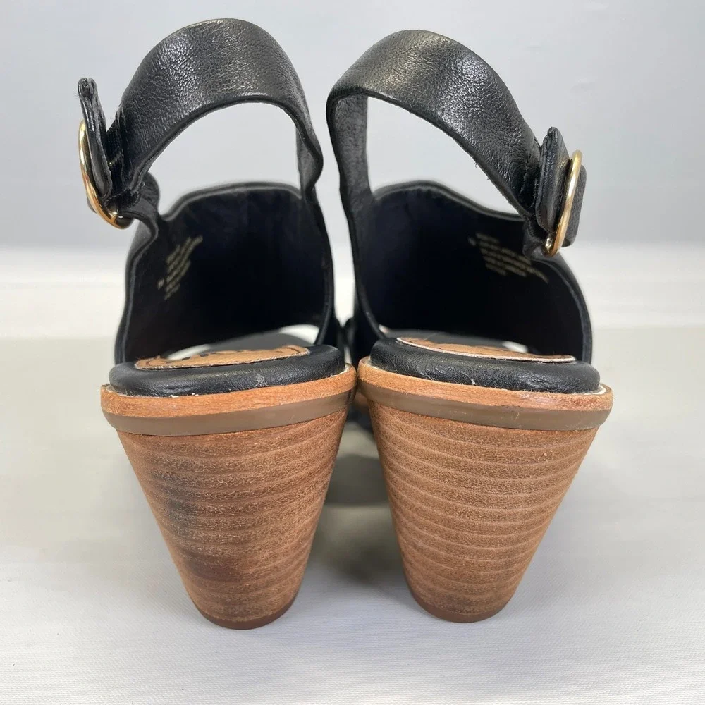 Sofft Mendi Slingback Heeled Sandals Womens Size 7 M Black Leather Buckle Shoes